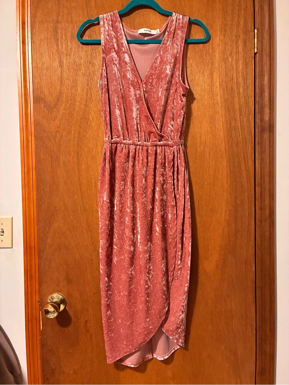 JustFab Dusty Rose Velvet Midi Wrap Dress